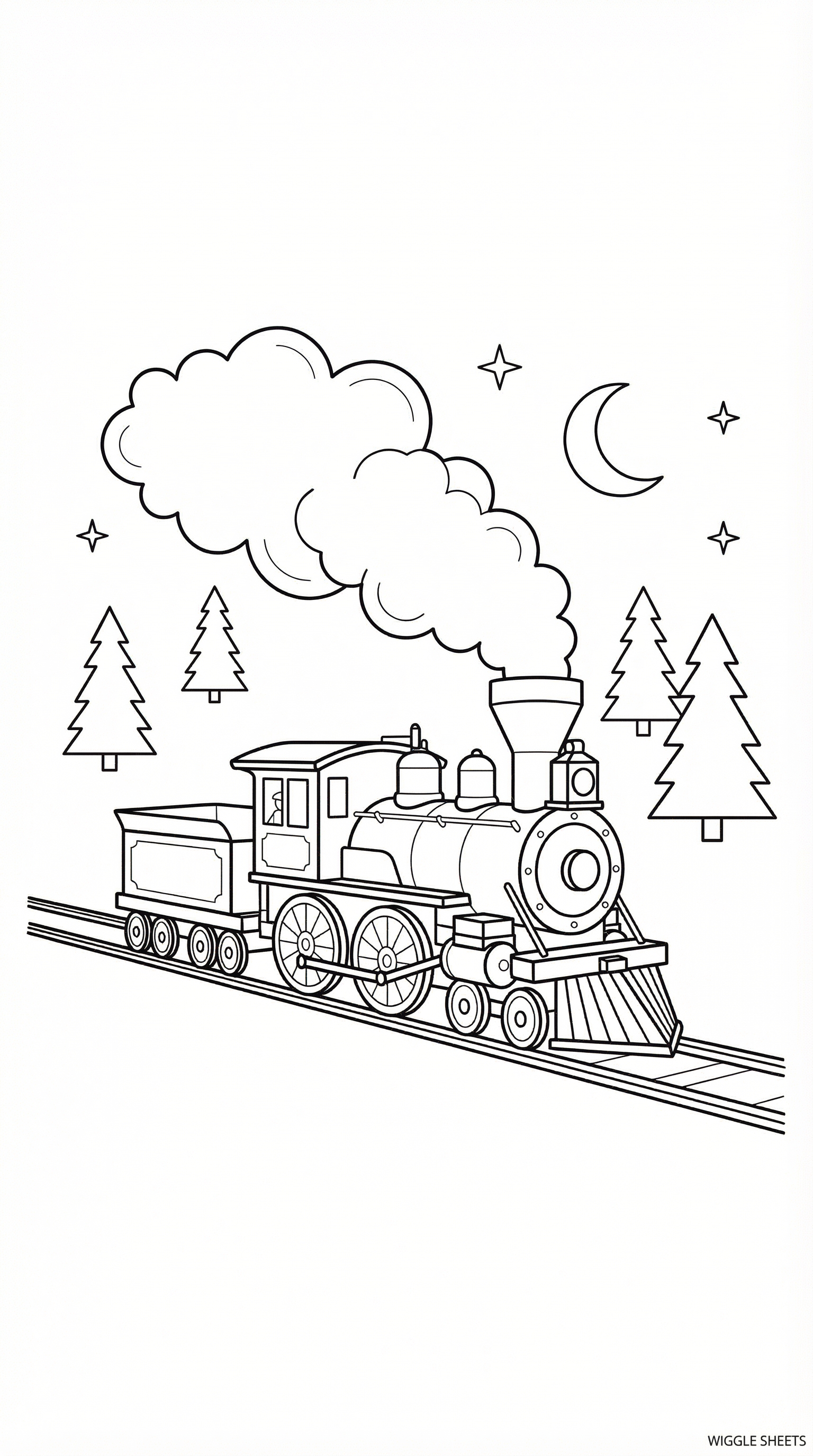 Steam Train Night Coloring Page